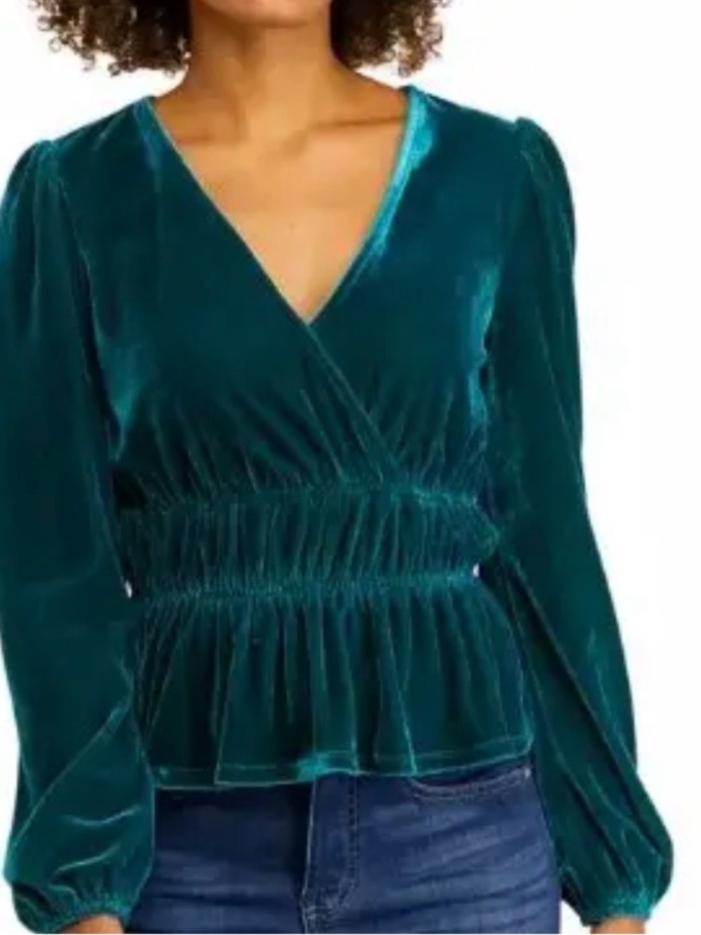 True Craft Deep Teal Velvet Surplice Peplum Blouse. Sz M.